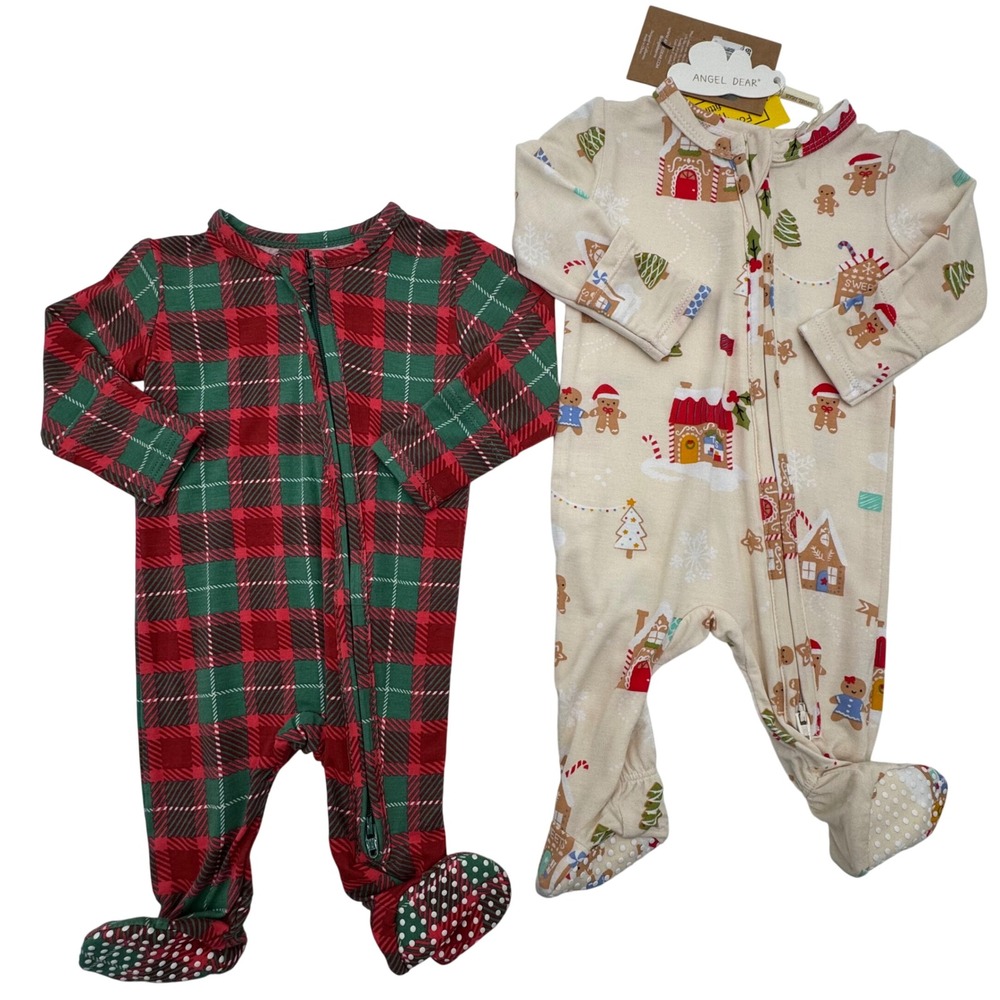 Angel Dear Baby‎ Newborn Footie Pajamas Christmas Plaid Snug Fit 2 Piece Bundle